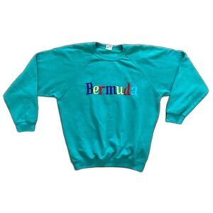 Vintage 90s Embroidered Bermuda Green Crewneck Sweatshirt Size Medium